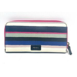 Fossil Eliza Blue Striped Multicolor Accordion Zip Wallet